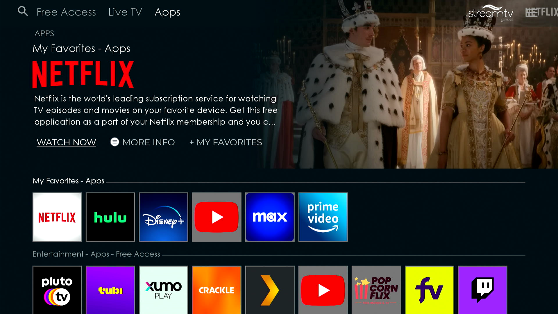 yondoo StreamTV apps interface